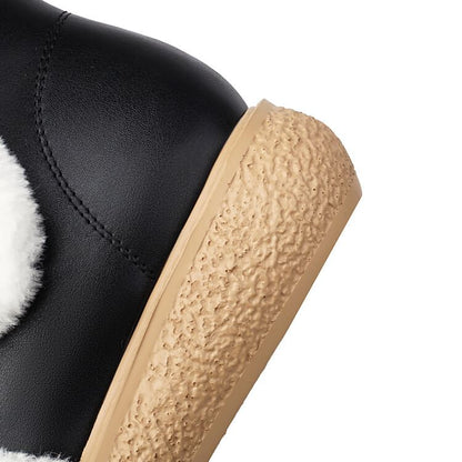 Platform Boots Trim Bow Short Fluffy