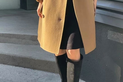 Plain Long Double-Breasted Coat