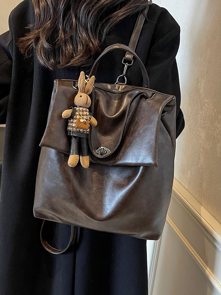 Flap With Charm Faux Leather Backpack