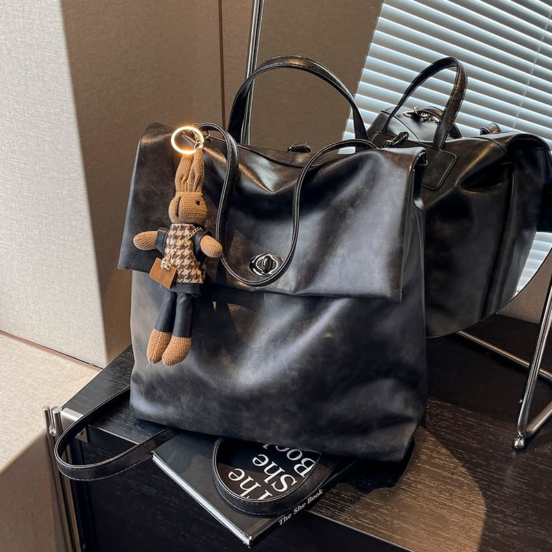 Flap With Charm Faux Leather Backpack