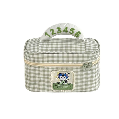 Animal Applique Plaid Fabric Makeup Bag