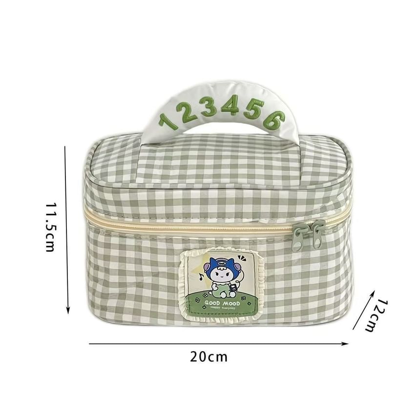 Animal Applique Plaid Fabric Makeup Bag