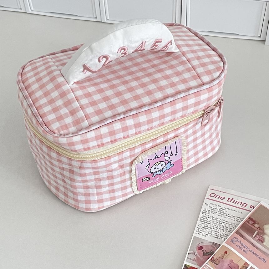 Animal Applique Plaid Fabric Makeup Bag