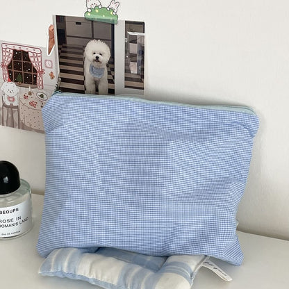 Plaid Fabric Makeup Bag / Pencil Case