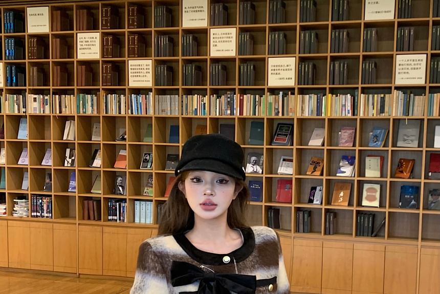 High Accent Neck Pencil Skirt Jacket Button-Up / Mini Plaid Crew Contrast Crop Rise Trim Bow