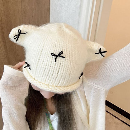 Animal Bow Knit Beanie Ear
