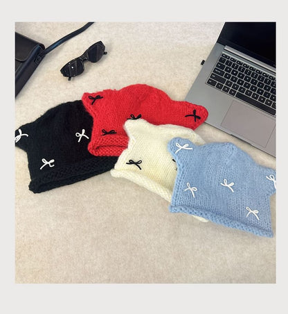Animal Bow Knit Beanie Ear