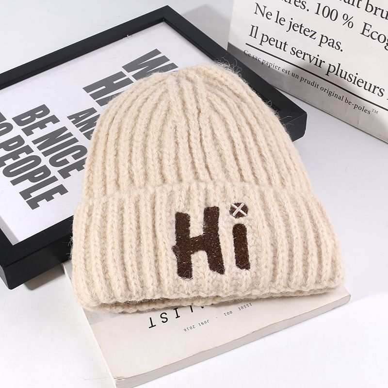 Embroidered Beanie Knit Lettering
