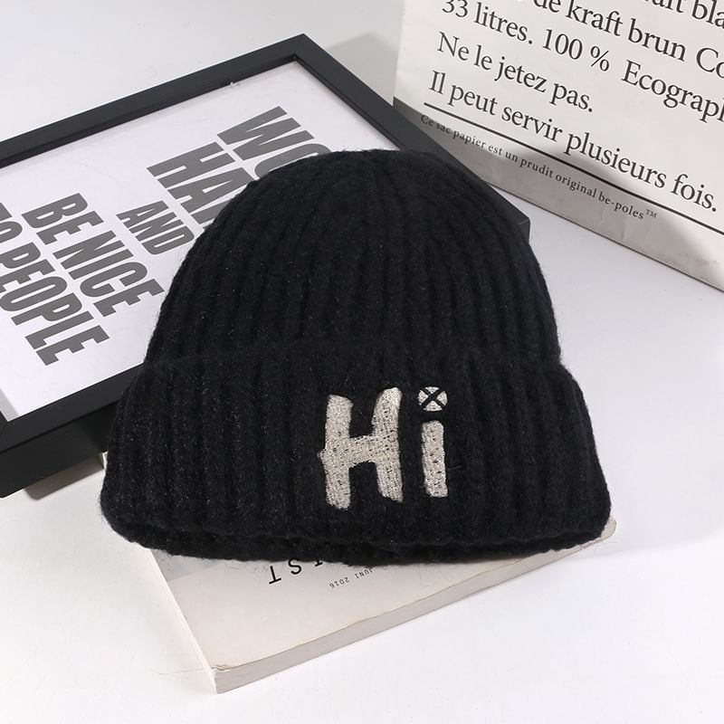 Embroidered Beanie Knit Lettering