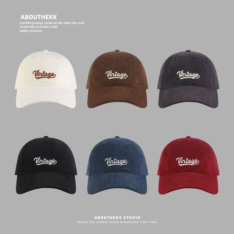 Corduroy Cap Lettering Baseball Embroidered