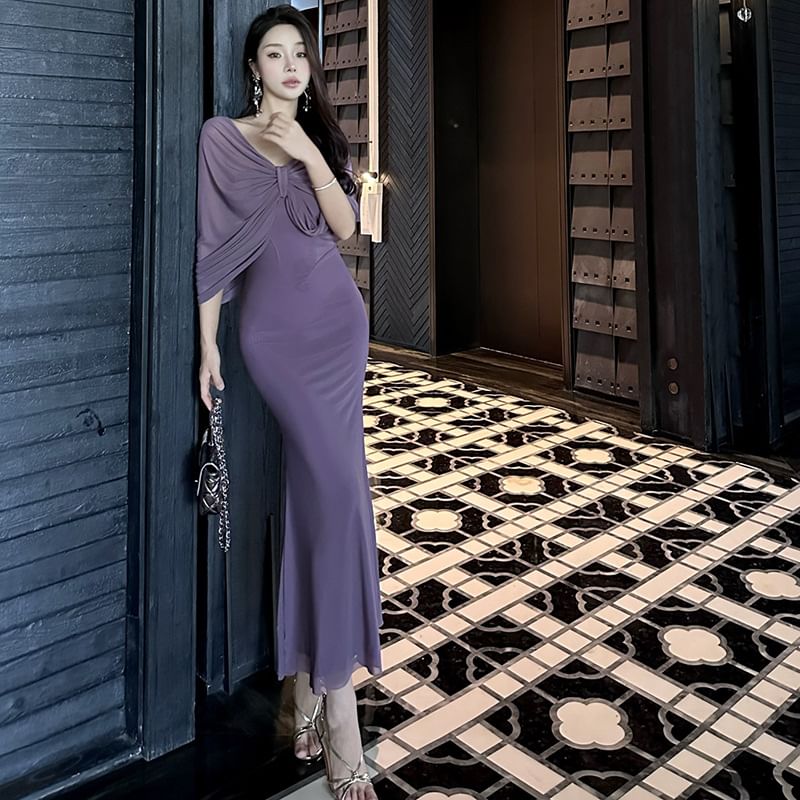 Bow Plain Strapless Dress Midi Sheath