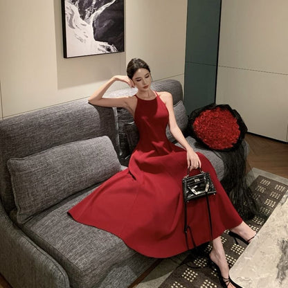 Strap Dress Plain Midi A-Line Spaghetti