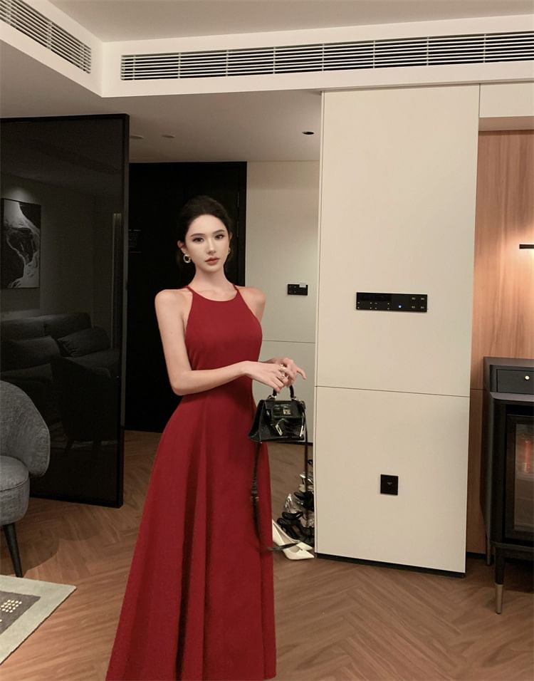 Strap Dress Plain Midi A-Line Spaghetti