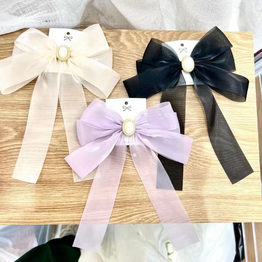 Faux Pearl Accent Ribbon Bow Hair Clip