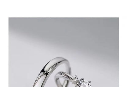 925 Sterling Silver Couple Matching Embossed Ring / Rhinestone Ring / Set