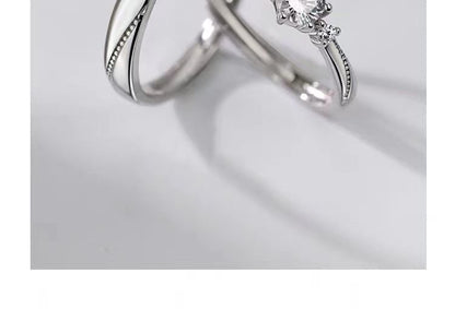 925 Sterling Silver Couple Matching Embossed Ring / Rhinestone Ring / Set