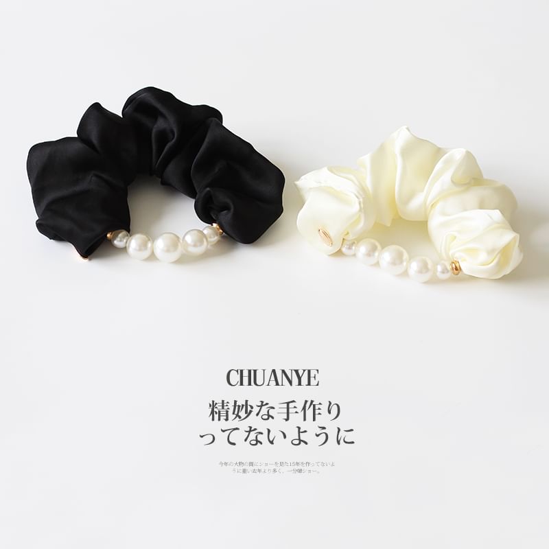 Faux Pearl Satin Hair Scrunchie