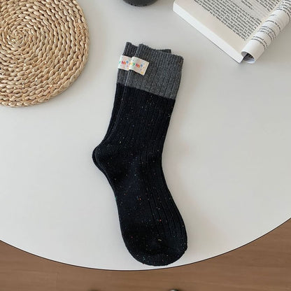 Two Tone Applique Ribbed Socks