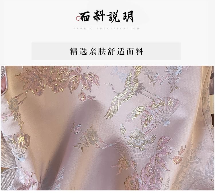 Gilet Hanfu à simple boutonnage avec poches florales et boutons grenouille