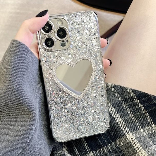 Sequined Heart Mirror Phone Case