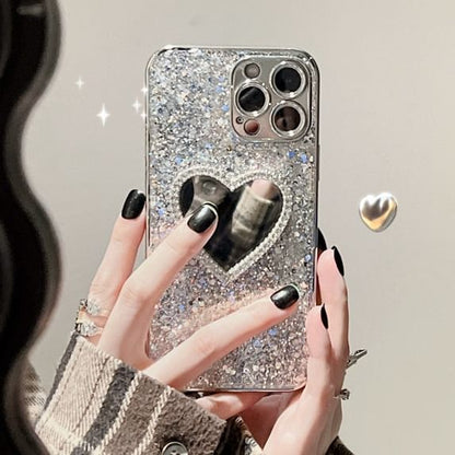 Sequined Heart Mirror Phone Case