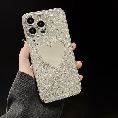 Sequined Heart Mirror Phone Case