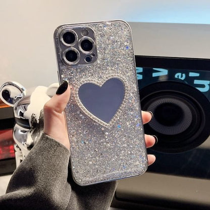 Sequined Heart Mirror Phone Case