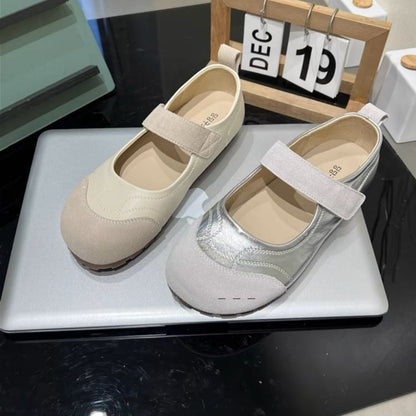 Mary Toe Leather Adhesive Jane Shoes Round Faux Strap
