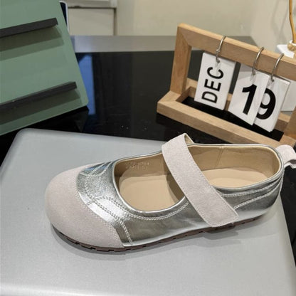 Mary Toe Leather Adhesive Jane Shoes Round Faux Strap