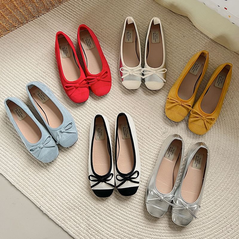 Bow Accent Faux Leather Flats