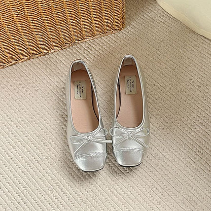 Bow Accent Faux Leather Flats