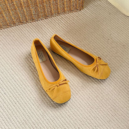 Bow Accent Faux Leather Flats