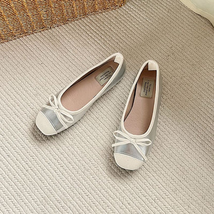 Bow Accent Faux Leather Flats