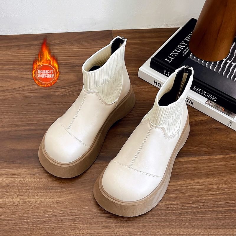 Leather Boots Platform Faux Sock Plain Short