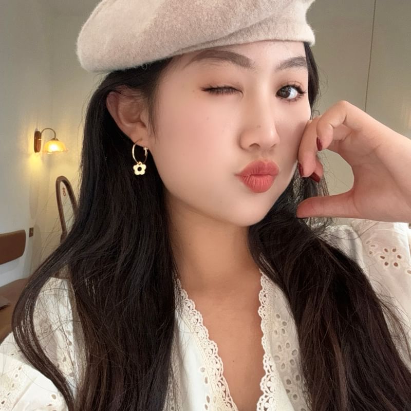 Earring Sterling Hoop Silver Floral