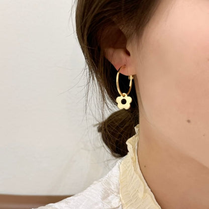 Earring Sterling Hoop Silver Floral