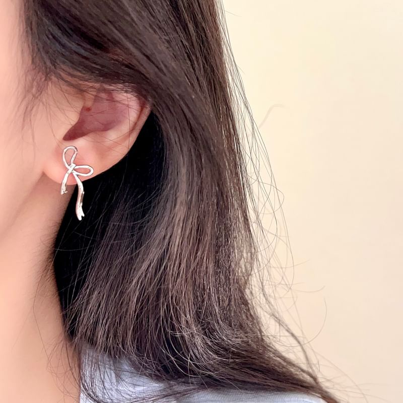 Earring Stud Sterling Ribbon Silver