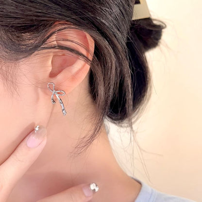 Earring Stud Sterling Ribbon Silver