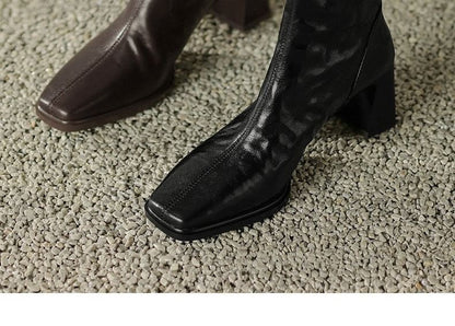 Heel Toe Short Boots Zip Block Square