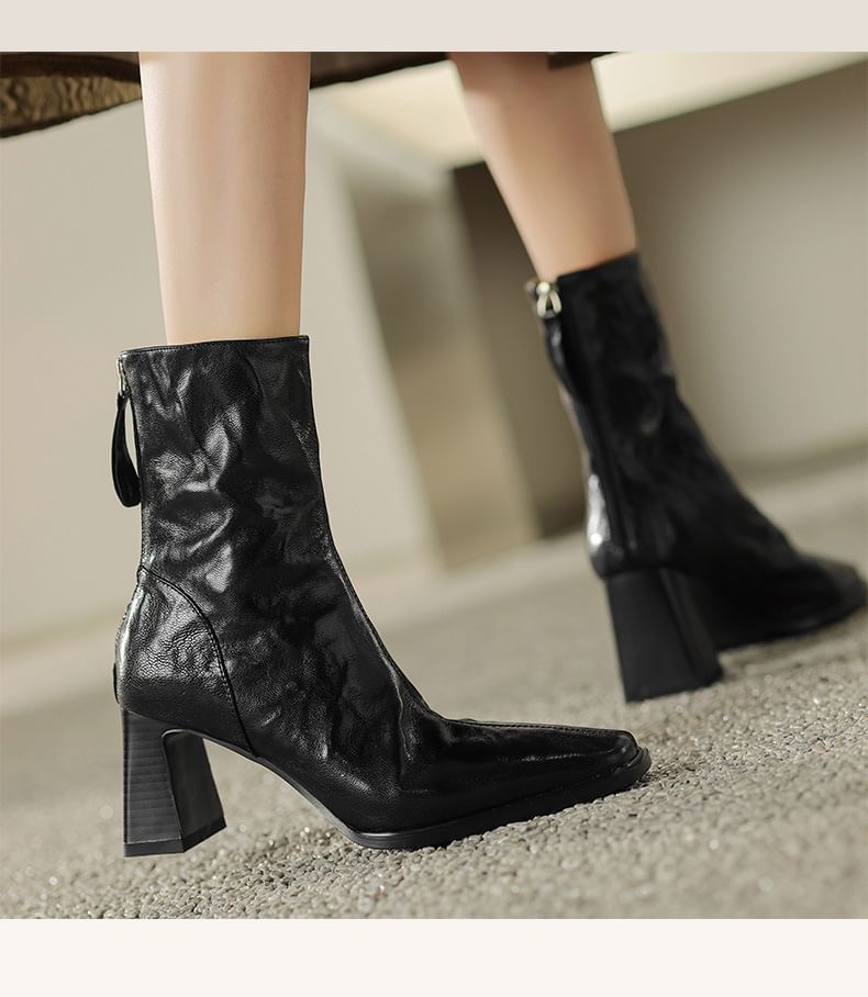 Heel Toe Short Boots Zip Block Square