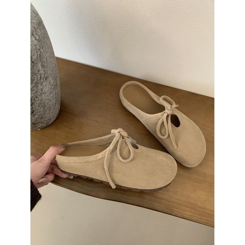 Suede Mules Faux Bow