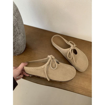 Suede Mules Faux Bow