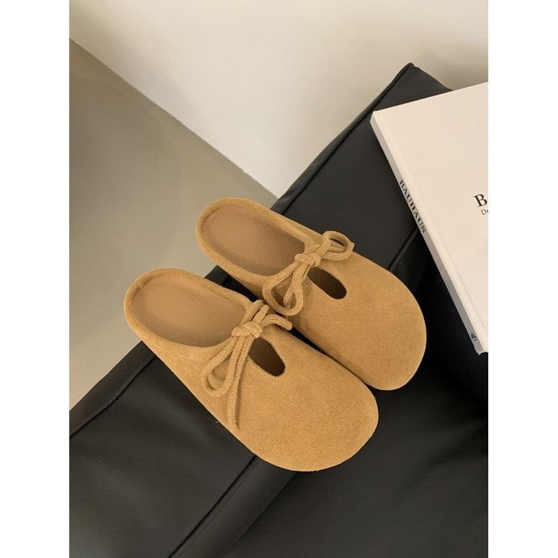 Suede Mules Faux Bow