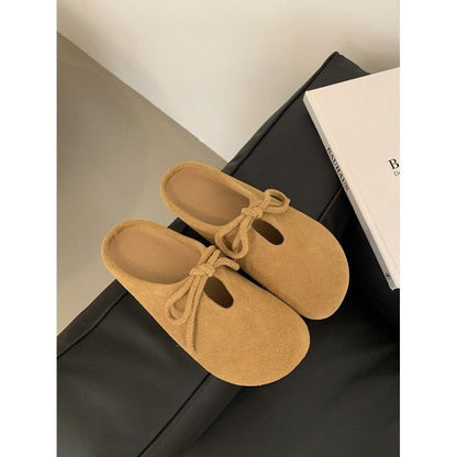 Suede Mules Faux Bow