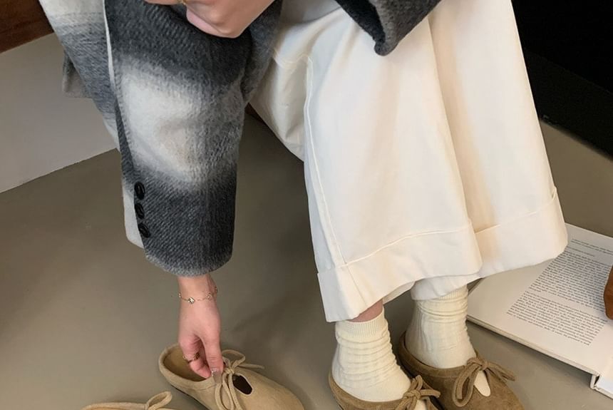 Suede Mules Faux Bow