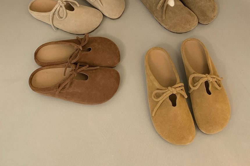 Suede Mules Faux Bow