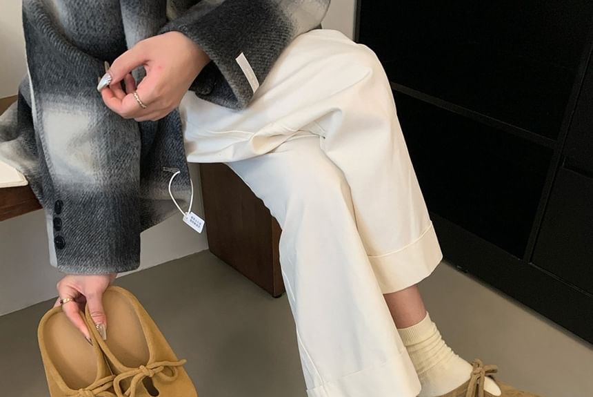 Suede Mules Faux Bow