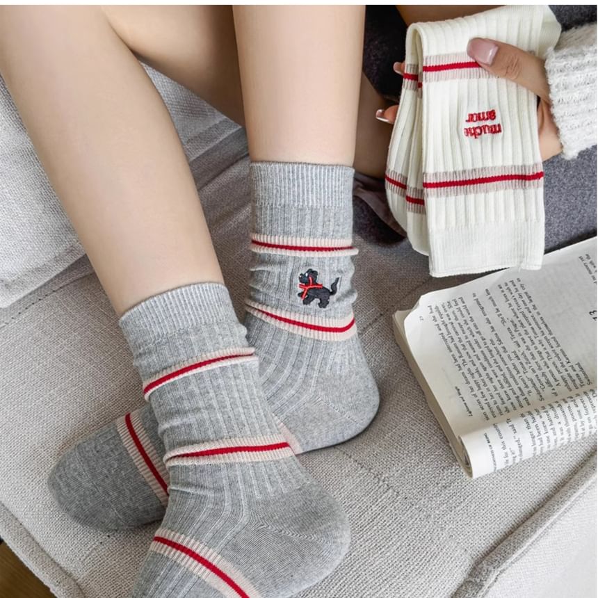 Embroidered Striped Socks