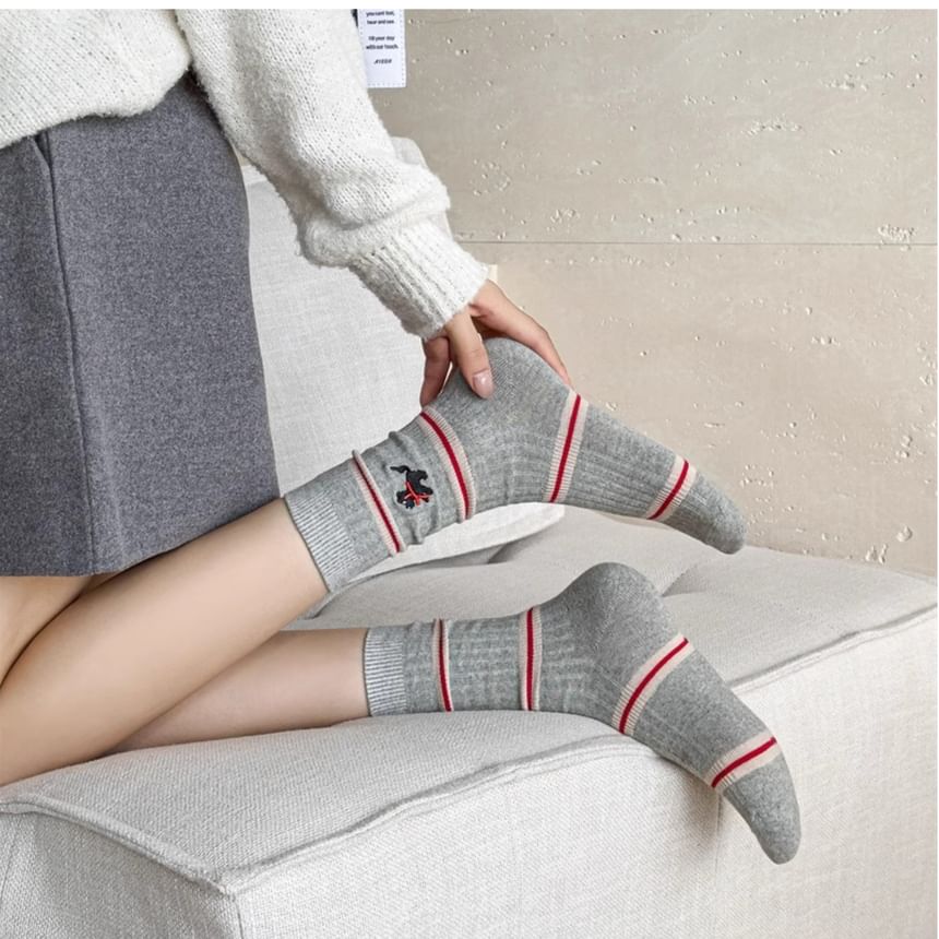 Embroidered Striped Socks