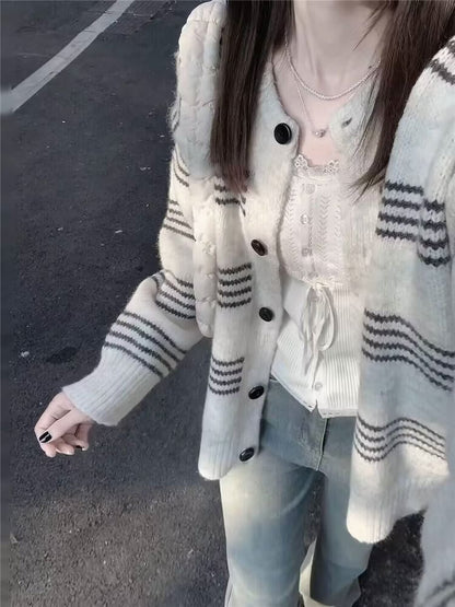 Round Neck Striped Cardigan